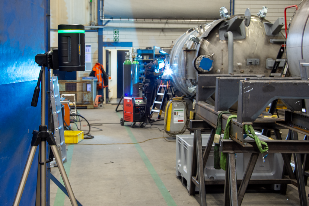 Plymovent AeroGuard monitoring air quality in a welding workshop